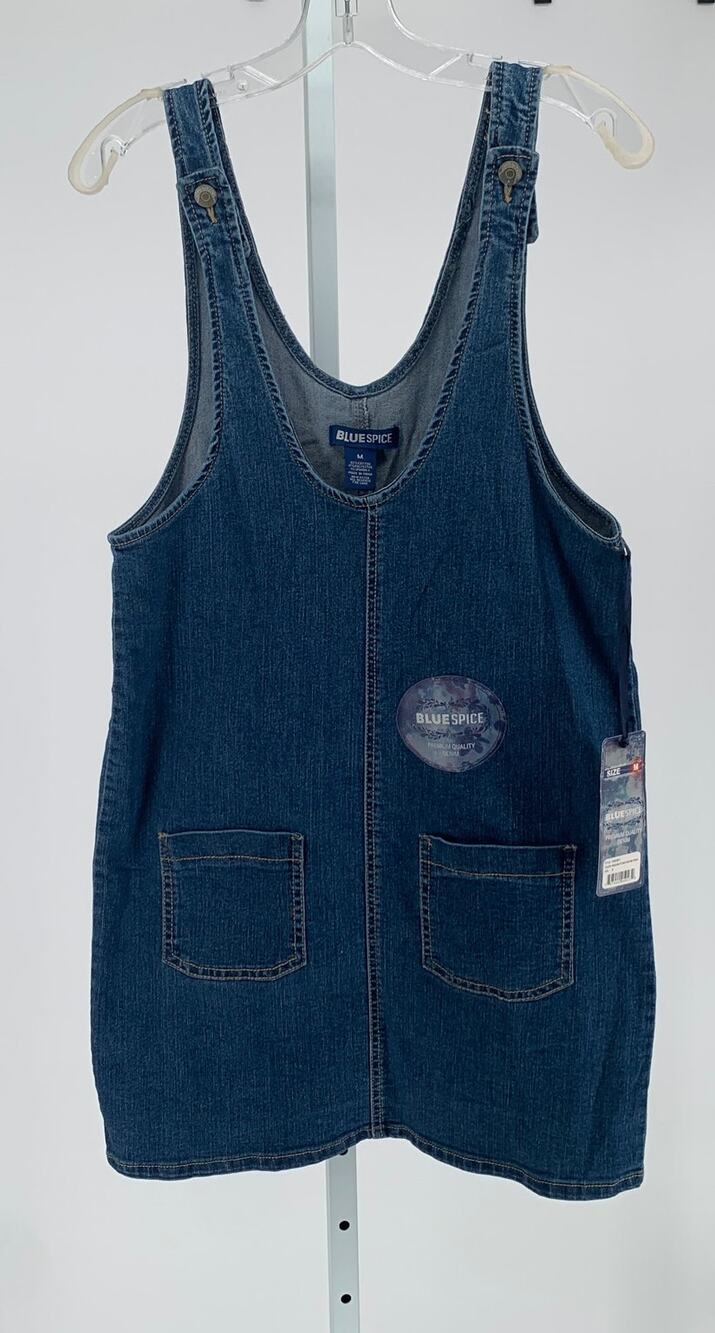 NWT Blue Spice denim overall jumper mini dress wash women size medium